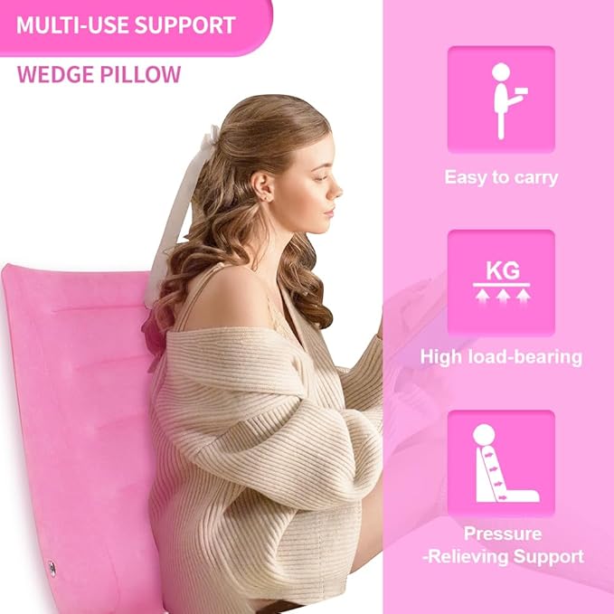 Nevife Inflatable Triangle Bed Wedge Pillow-Fast Inflating/Deflation Valve-Portable Travel Leg Elevation,Adjustable Incline Pillow for Back Support,Sleeping, Acid Reflux,Snuoring,Footrest