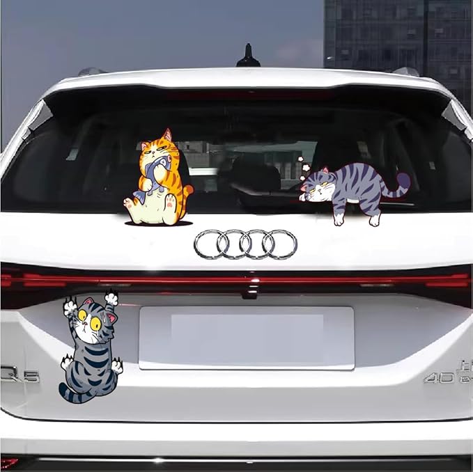 Cat Car Sticker Car Window Sticker 3D for Car Window Bumper Cute Car Decal for Car Window Door Bumper Car Accessories Decoration 3 Pack Personalized Unique
