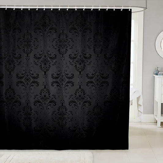 Feelyou Black Damask Shower Curtain 72"x72" Kids Vintage Floral Bathroom Shower Curtain Set for Boys Girls Teens Antique Victorian Baroque Bath Curtain Baroque Style Bathroom Accessories