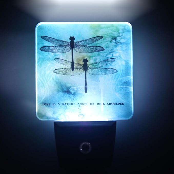 Dragonfly Nature Angel Plug-in LED Night Light,Smart Auto Dusk to Dawn Sensor Nightlights Plug into Wall,White Energy Efficient Night light for Teen Girls Kids Bedroom,Bathroom,Kitchen,Stairs,Hallway