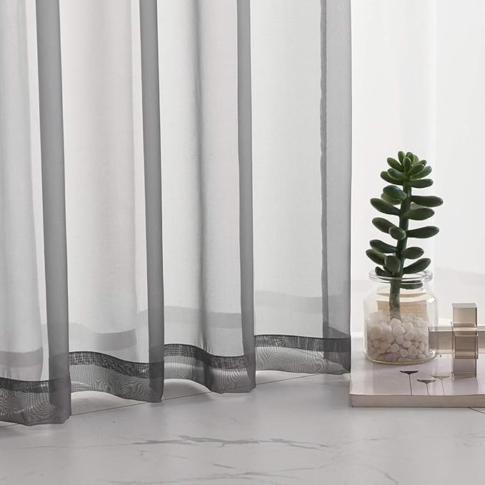 Gray Sheer Voile Curtains 72 Inches long Translucent Solid Color 2 Panels Rod Pocket Grey Sheer Drapes 72 Inch Length for Bedroom Living Room 2 Panels 52x72
