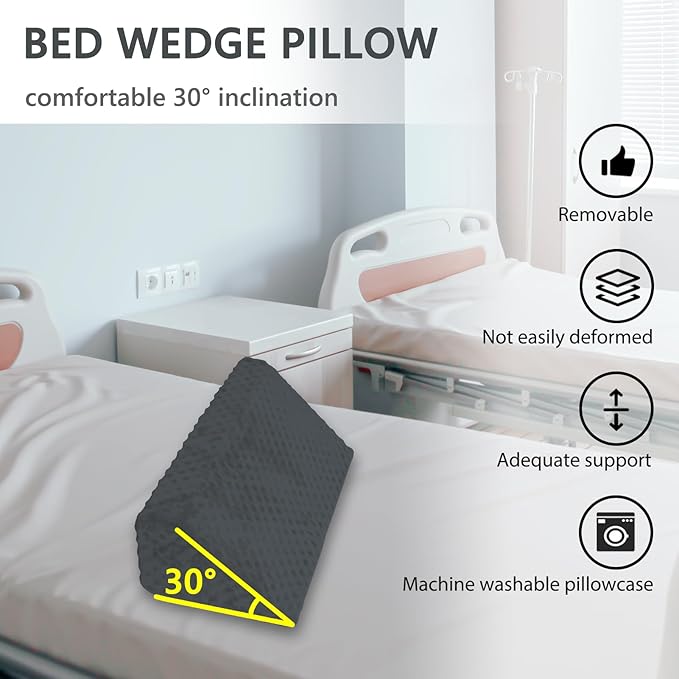 Wedge Pillow for Side Sleeping, Body Positioning Foam Wedge Pillow, Side Wedge Pillow for Sleeping Non-Slip Back Positioning Pillow for Bed Sore Wedge (Dark Gray)