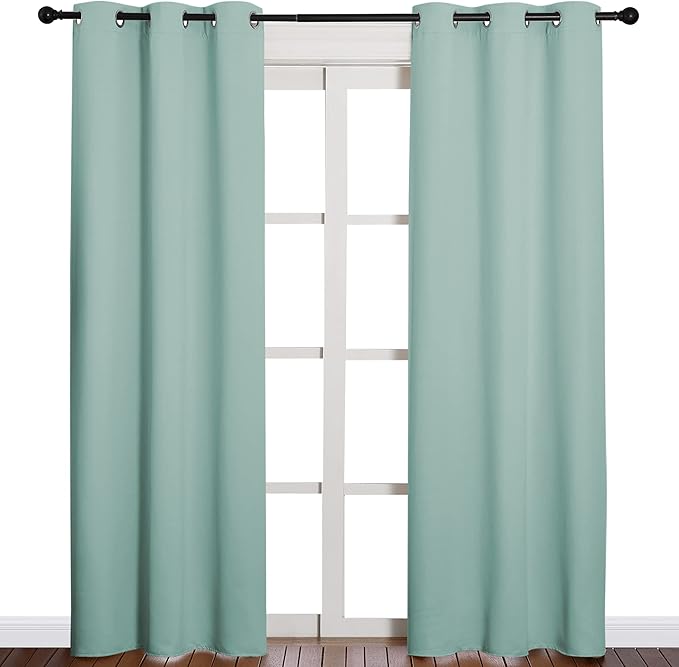NICETOWN Thermal Insulated Solid Grommet Blackout Curtains/Drape for Living Room (Aqua, 1 Pair, 42 by 84-Inch)