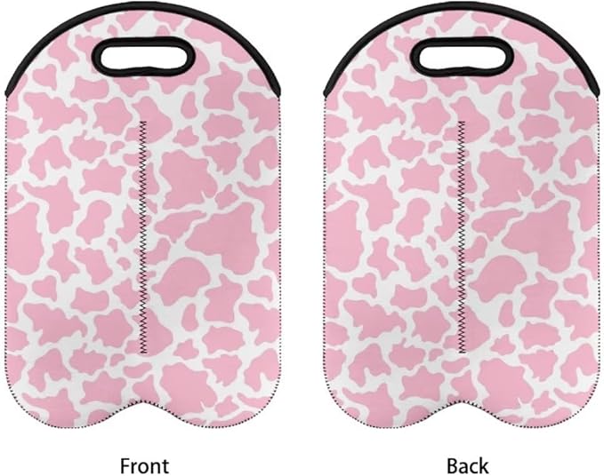 doginthehole Cow Print Insulated Wine Bag Water Bottle Carrier Portable Wine Cooler Bag Neoprene Protection Tote Bag Wine/Champagne/Water Bottle/Beer/Drinks Carrying Bag, Gift for Wine Lover Women