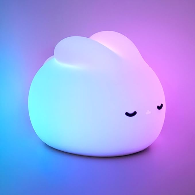 Night Light for Kids,Nursery Night Light,7 Color RGB and 3 Levels of Dimming, Rechargeable Cute Silicone Night Light, Cute Room Decoration, Gifts for Kids,Cute Bunny Night Light