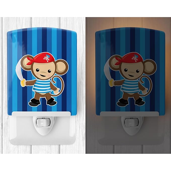 Caroline's Treasures BB8977CNL Pirate Monkey Blue #2 Ceramic Night Light Compact, UL-Certified, Ideal for Bedroom, Bathroom, Nursery, Hallway, Kitchen, 6x4x3, Multicolor
