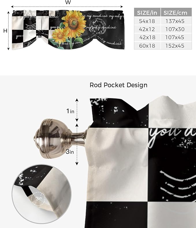 Buffalo Plaid Blackout Tie Up Valance Curtains for Kitchen Windows Farmhouse Sunflower Window Toppers Balloon Shades for Living Room/Bathroom/Bedroom,1 Panel,42" X 18" Autumal Wild Flower