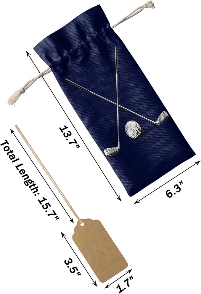 PIEPLE 10 Pack Wine Bottle Bags, Golf Club Wine Bottle Cover with Drawstring, Gift Bag for Champagne, Wedding, Birthday, Christmas, Thanksgiving, Party Golf Sport Navy Blue Modern Abstract Art