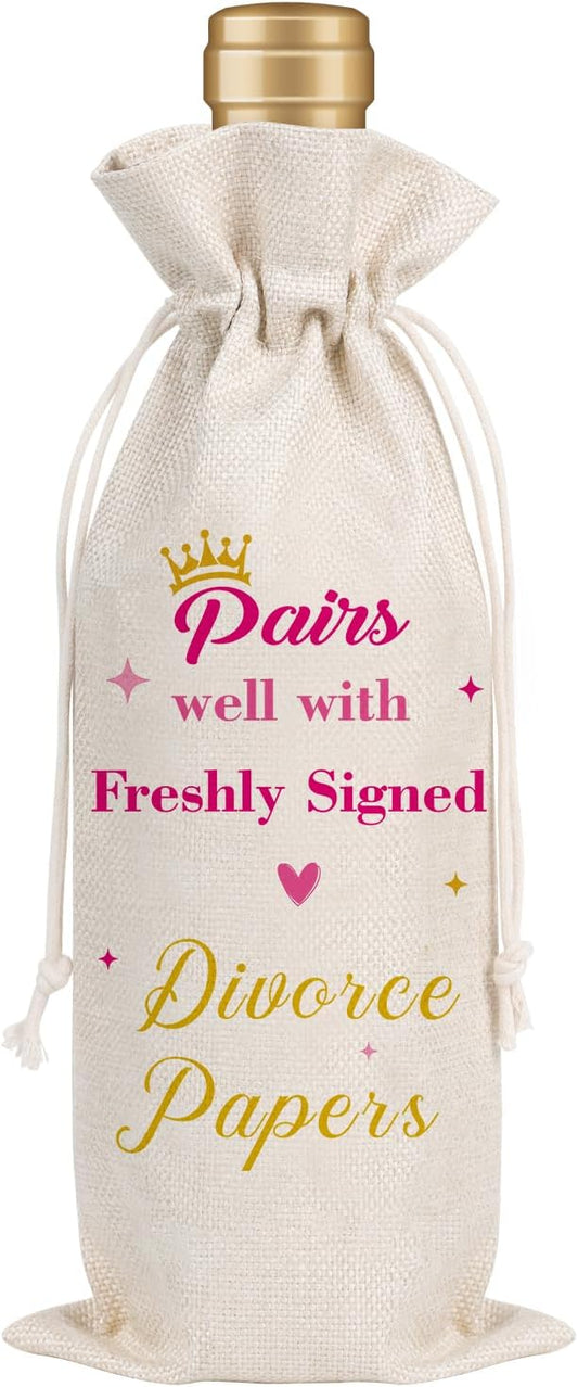 Wxiben Divorce Gift Wine Bag - Pairs Well With Freshly Signed Divorce Papers Wine Bags Divorce Party Decorations for Women New Beginning Gifts Breakup Wine Bottle Bag for Friends Sister