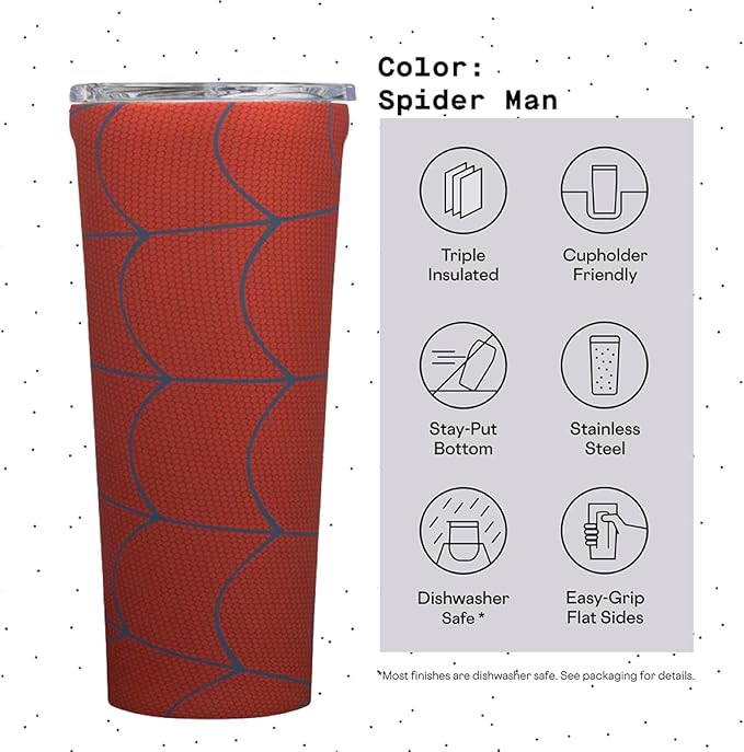 Corkcicle x Marvel Spider-Man Classic Insulated Coffee Mug with Lid, 24 oz – Stainless Steel Travel Tumbler Keeps Drinks Cold 9+hrs, Hot 3hrs – Cupholder Friendly Travel Coffee Tumbler