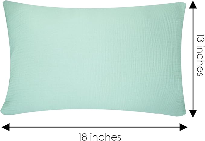 Organic Cotton Muslin Mini Pillowcases with Envelope Design,2 Pack Ultra Breathable Kids Toddler Pillowcases for Boys and Girls- 13 x 18 inches (Blue)