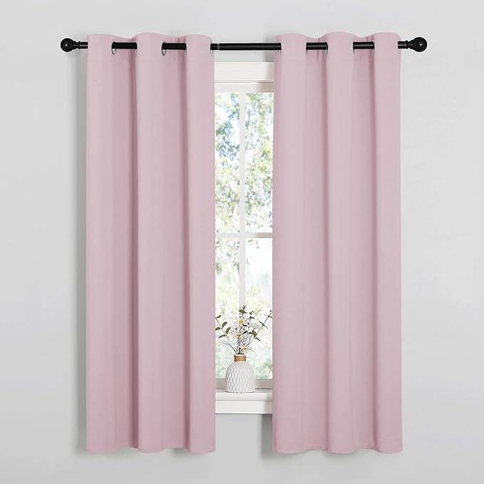 NICETOWN Blackout Curtain Panels for Girls Room, Nursery Essential Thermal Insulated Solid Grommet Top Blackout Drapes (Baby Pink=Lavender Pink, 1 Pair, 34 x 63 Inch)