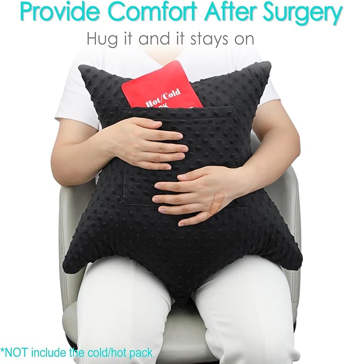 Star Hysterectomy Pillow Abdominal Recovery Pillows for C-Section Tummy Tuck Lumpectomy Myomectomy Belly Surgery Must Haves Shock Absorbing Cough Cushion Patients Gifts Minky Dot Black