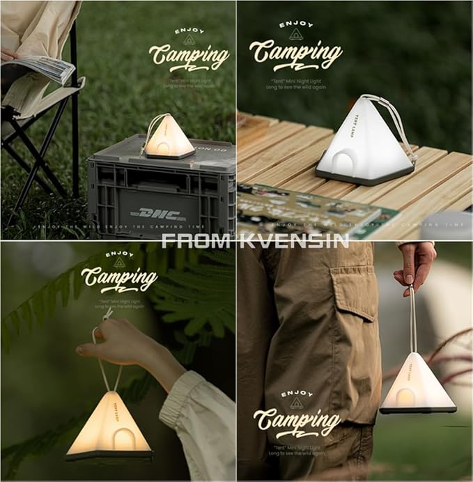 Portable Tent Night Light, with Lanyard for Easy Hanging, USB Rechargeable LED Desk Lamp with 6 Modes Adjustable, Camping Mini Nightlight, Bedroom Bedside Lamp with Timing Function