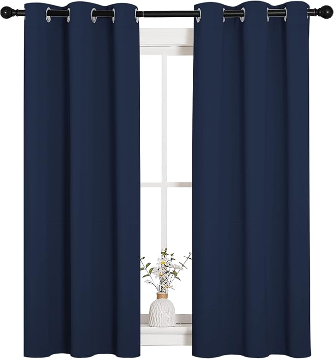 NICETOWN Blackout Curtain Panels, Window Treatment Energy Saving Thermal Insulated Solid Grommet Blackout Drapes/Draperies (Navy, 1 Pair, 34 by 54-inch)