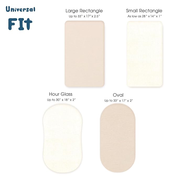 GRSSDER Stretchy Ultra Soft Fitted Bassinet Sheet 2 Pack, Universal Fit for Bassinets Baby Cradle Moses Basket Oval Rectangle Mattress Safe and Snug, Jersey Bassinet Sheets for Girls, Cream/Beige