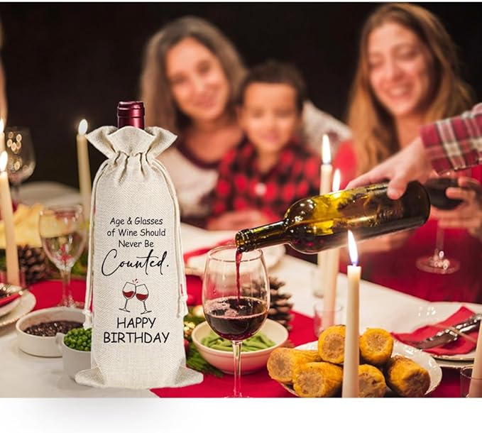 Qubereeree Birthday Gift for Women Men, Birthday Party Decoration Wine Bag Gifts, Funny Birthday Wine Bags, Birthday Party Decorations, Happy Birthday Gifts for Friends, Bday Gift Wine Bag-24