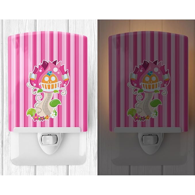 Caroline's Treasures BB6907CNL Fairy House Pink Stripes Ceramic Night Light Compact, UL-Certified, Ideal for Bedroom, Bathroom, Nursery, Hallway, Kitchen, 6x4x3, Multicolor