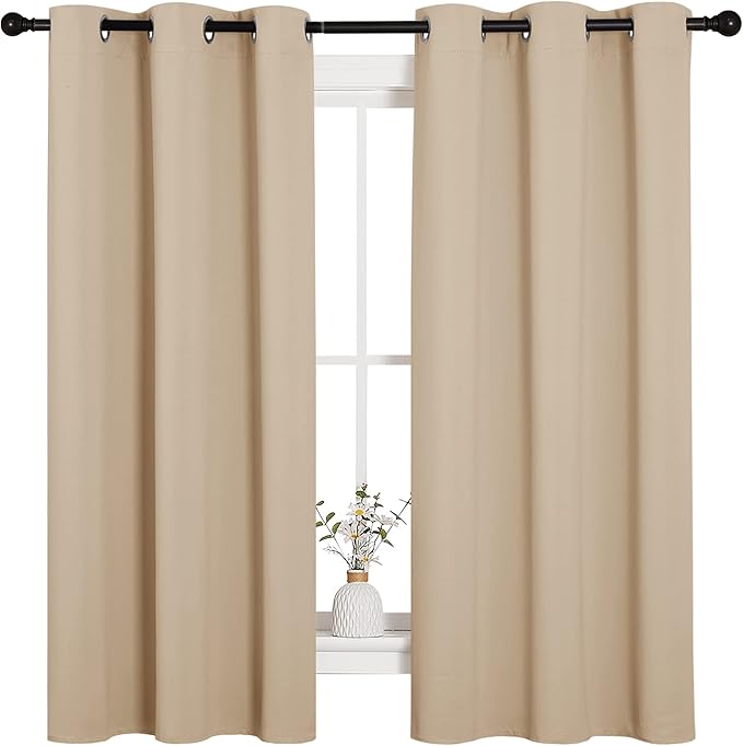 NICETOWN Thermal Insulated Grommet Room Darkening Curtains/Draperies/Panels for Bedroom (2 Panels, W42 x L63 inches, Biscotti Beige)