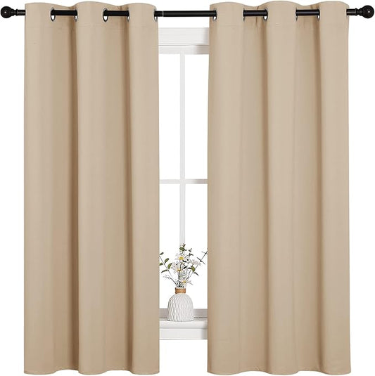 NICETOWN Thermal Insulated Grommet Room Darkening Curtains/Draperies/Panels for Bedroom (2 Panels, W42 x L63 inches, Biscotti Beige)
