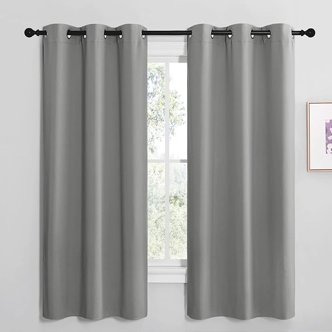 NICETOWN Thermal Insulated Grommet Blackout Curtains, Kids Window Drape Panel for Nursery, Privacy Short Curtains (Silver Grey, 2 Panels, W42 x L68 -Inch)