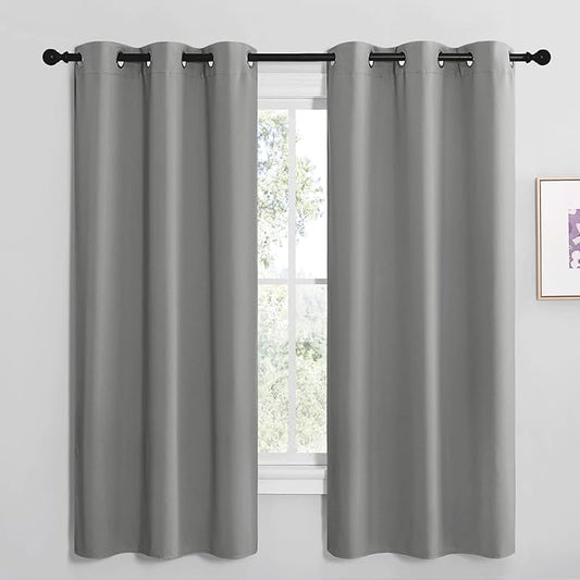 NICETOWN Thermal Insulated Grommet Blackout Curtains, Kids Window Drape Panel for Nursery, Privacy Short Curtains (Silver Grey, 2 Panels, W42 x L68 -Inch)