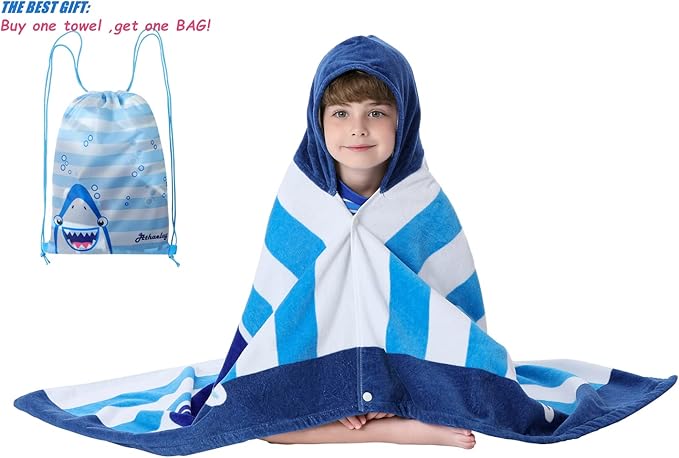 Kids Bath/Beach Towel Oversized 30" x 50" for 3 to 12 Years Boys Girls Swim Pool Cover-ups Super Soft and Absorbent Premium Cotton, Narwhal with Drawstring Bag