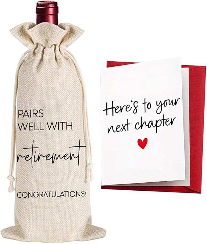 Pairs Well With Retirement Wine Bag, Colleague Farewell Retirement Gifts for Women Men, Coworkers Leaving Going Away Gifts Wine Bag Here's to Your Next Chapter Card New Job Gift-20