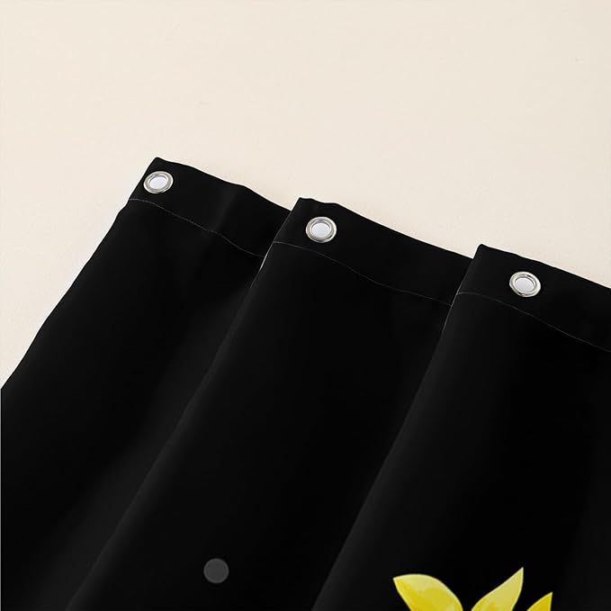 AILONEN Sunflower Shower Curtain for Bathroom,Butterfly Sunflower Bath Curtain Waterproof,Garden Yellow Flower Decor Bathroom Black Curtain with 12 Plastic Hooks, 72" W x 72" H