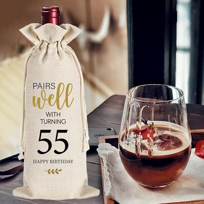Qubereeree 55th Birthday Gifts for Women Men Funny 55 Year Ago in 1969 Birthday Party Decorations Wine Bags for Mom Dad Grandma Coworker, 55 Year Old Birthday Gifts Vintage 1969 Wine Bag-1