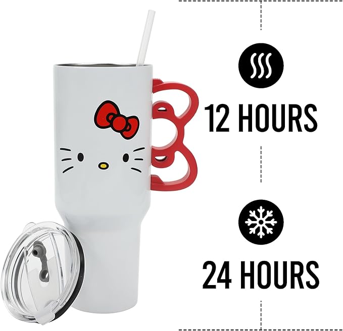 Hello Kitty 40 Oz Stainless Steel Tumbler With Sculpted Bow Handle