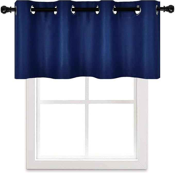 Navy Blue Valances for Bedroom Windows Blackout Thermal Insulated Valances for Living Room Short Straight Drape Valance for Loft Basement 52X18 1Panel