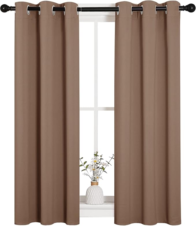 NICETOWN Blackout Window Curtains and Drapes for Kitchen, Window Treatment Thermal Insulated Solid Grommet Blackout Drapery Panels (Set of 2 Panels, 29 by 45 Inch, Cappuccino)