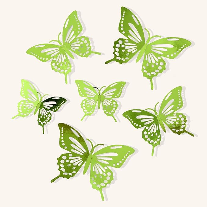 48Pcs 3D Butterfly Wall Decor 3 Sizes 3 Styles, Butterfly Decorations Party Birthday Cake Decoration, Removable Butterfly Wall Stickers for Kids Nursery Wedding Bedroom Room Decor (Green)