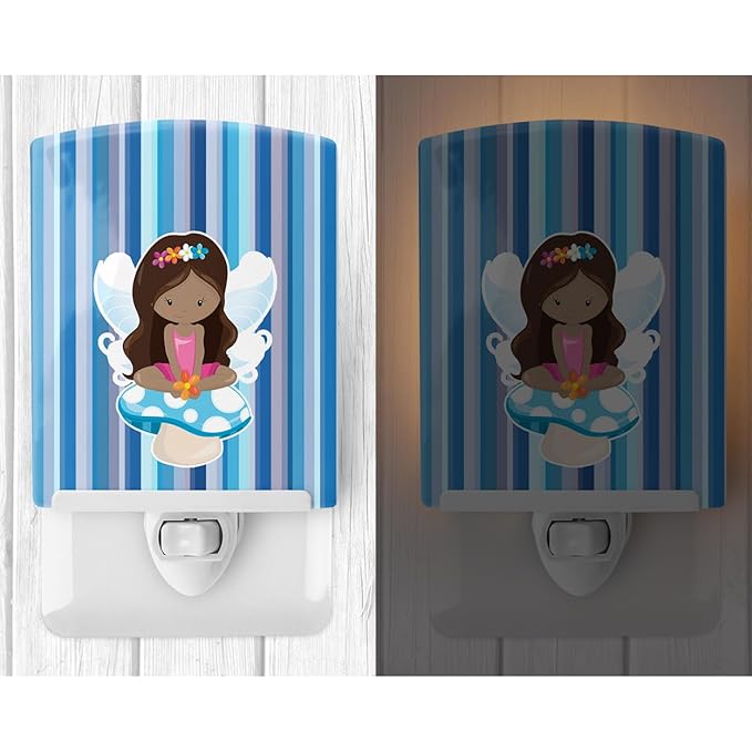 Caroline's Treasures BB6917CNL Fairy Blue Stripes Ceramic Night Light Compact, UL-Certified, Ideal for Bedroom, Bathroom, Nursery, Hallway, Kitchen, 6x4x3, Multicolor