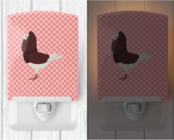 Caroline's Treasures BB7948CNL Capuchin Red Pigeon Pink Check Ceramic Night Light Compact, UL-Certified, Ideal for Bedroom, Bathroom, Nursery, Hallway, Kitchen, 6x4x3, Multicolor