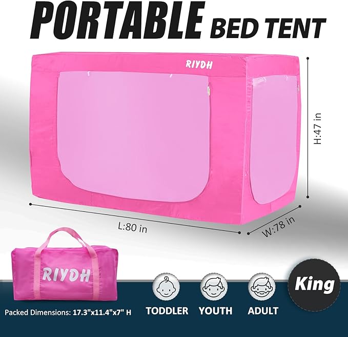 Bed Tent King Bed Canopy Tents - Portable Dream Tent for Kids and Adult Indoor Sleeping Tents 70% Blackout with 3 Doors Breathable Private Space Tents