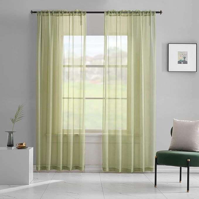 Green Sheer Curtains 95 Inch Length 2 Panels for Living Room/Bedroom/Canopy Window Rod Pocket Sage Green Sheer Curtains 52x95
