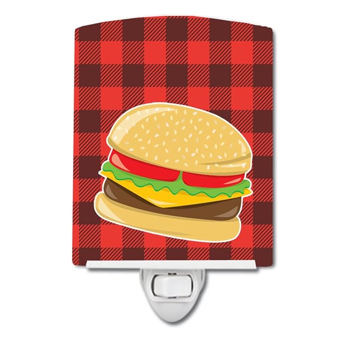 Caroline's Treasures BB8629CNL Backyard BBQ Hamburger Ceramic Night Light Compact, UL-Certified, Ideal for Bedroom, Bathroom, Nursery, Hallway, Kitchen, 6x4x3, Multicolor