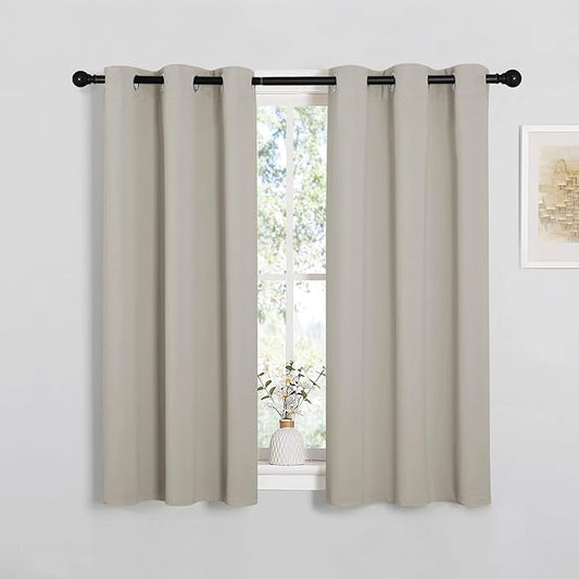 NICETOWN Room Darkening Short Curtain Panels for Cafe, Thermal Insulated Grommet Room Darkening Draperies/Drapes for Window (Natural, 2 Panels, W34 x L45 -inch)
