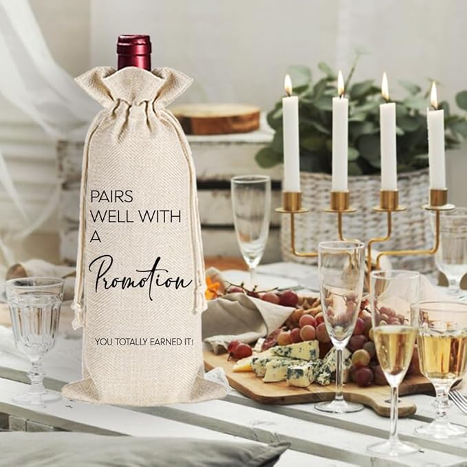 Qubereeree Pairs Well With A Promotion Wine Gift Bag, New Job Gifts for Congratulations to Colleague Boss Coworker Friends BFF, New Beginning Congratulations Job Promotion Gift Wine Bag-18