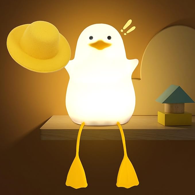 Duck Night Light, Duck Gifts for Girl, Kids Night Light Lamp Gifts Bedside Lamp for Nursery, ABS+SIL, Touch Control, Portable and Rechargeable Dimmable, Birthday Gifts for Boys Girls ( Duck with Hat)