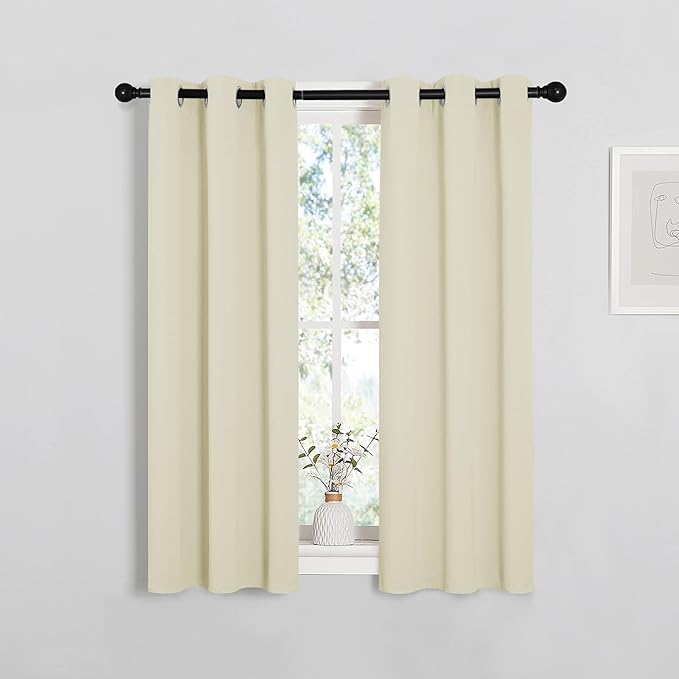 NICETOWN Room Darkening Curtain Panels for Living Room, Thermal Insulated Grommet Room Darkening Draperies/Drapes for Window (Beige, 2 Panels, W29 x L45 -Inch)