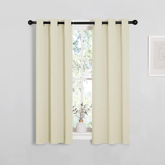 NICETOWN Room Darkening Curtain Panels for Living Room, Thermal Insulated Grommet Room Darkening Draperies/Drapes for Window (Beige, 2 Panels, W29 x L45 -Inch)
