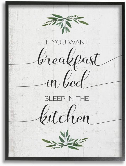 Stupell Industries for Breakfast in Bed Sleep in Kitchen Sassy Phrase Wall Art, 11 x 14, Off-White