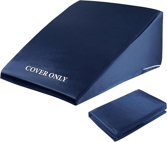 HOMBYS Satin Bed Wedge Pillow Cover Silky & Smooth Wedge Pillowcase 1 Pack 24x24x10, Soft & Breathable, Removable & Machine Washable-Zipper Design (Pillow Not Include),Navy Blue