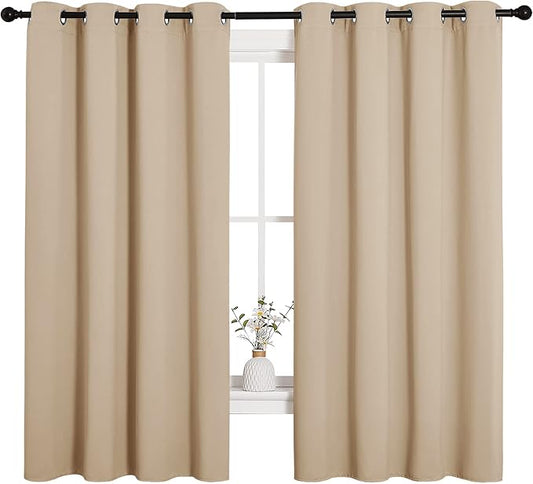 NICETOWN Room Darkening Curtain Panels for Cafe, Thermal Insulated Grommet Room Darkening Draperies/Drapes for Window (Biscotti Beige, 2 Panels, W55 x L68 -inch)