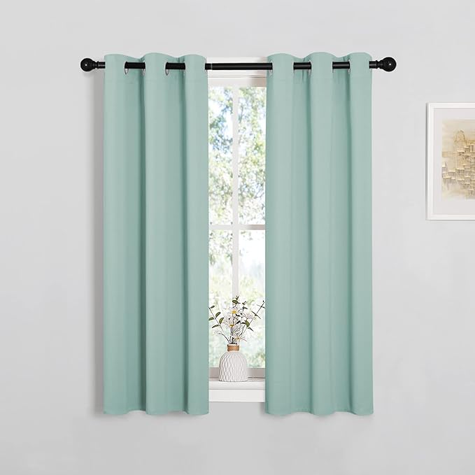 NICETOWN Thermal Insulated Curtains Blackout Draperies, Window Treatment Solid Grommet Room Darkening Drape Panels for Bedroom (Aqua Blue, Set of 2, 29 by 45 inches Long)