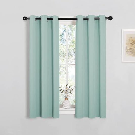 NICETOWN Thermal Insulated Curtains Blackout Draperies, Window Treatment Solid Grommet Room Darkening Drape Panels for Bedroom (Aqua Blue, Set of 2, 29 by 45 inches Long)