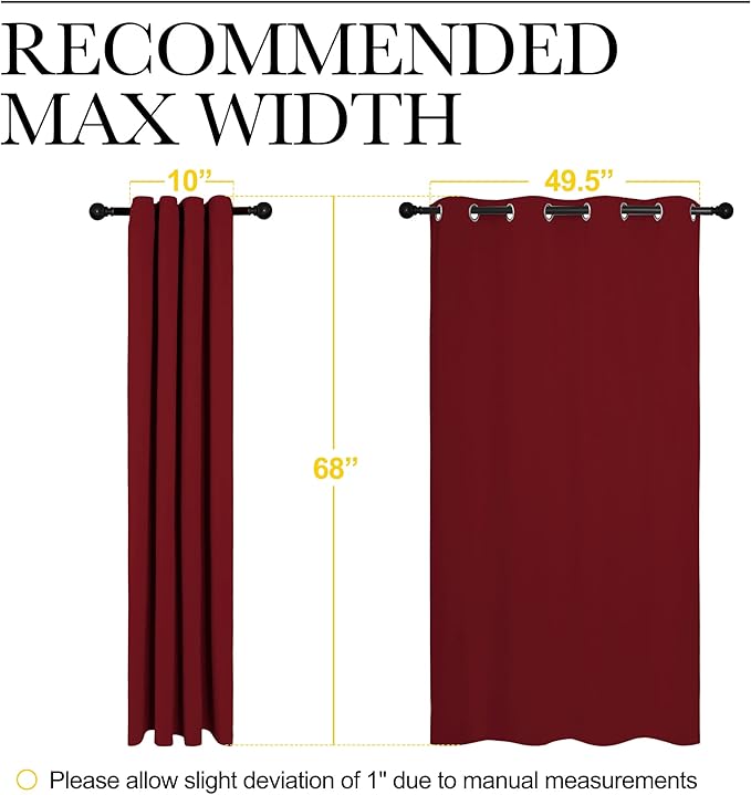 NICETOWN Christmas Burgundy Window Curtains Blackout Drapes, Thermal Insulated Solid Grommet Blackout Curtains/Draperies for Laundry Room (One Pair, 55 by 68-inch, Burgundy Red)